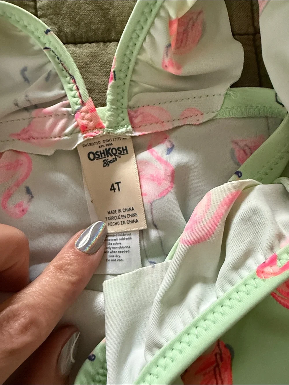 OshKosh B'gosh Mint Green One-Piece Swimsuit with Pink Flamingos